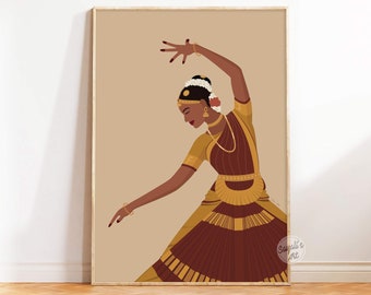 Indische Tänzerin Kunst, Bharatanatyam Kunst, Desi Kunst, indische Wandkunst, braune Mädchenkunst, südasiatische Kunst, tamilische Mädchenkunst, indianische Kunst