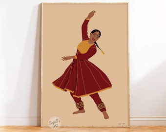 Kathak Dancer Print, Desi art, South Asian Art, indian dance wall art, Brown Girl Art, Indian Woman Poster, Desi Art,  digital download