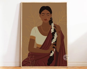 Indian Woman Art, Desi Art, South Asian Art,Indian Wall Art, South Asian Wall Art, Woman in Saree Art,American Indian Art,  digital download