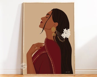 Desi Indian woman wall Art, Indian Art desi wall art, American Indian art, South Asian Art, Brown Girl, Tamil girl art, digital download
