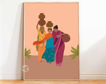 desi art,Indian woman art,south Asian art,american Indian art,feminist wall art,abstrat female art ,instant download
