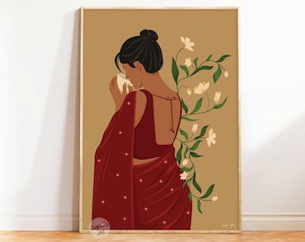 Indian chai art, Desi Art, modern Indian woman art , Indian Art, Indian Wall Art, South Asian Art, Tamil girl, Brown Girl,  Digital download