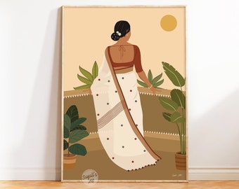 Modern Indian Woman, Desi Art, Indian Art, Indian Wall Art, South Asian Art, tamil art,  South Indian Art, Brown Girl, Digital download