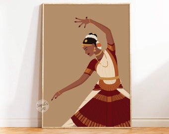 Bharatanatyam Art, Desi Kunst, Südasiatische Kunst, Indische Wand Kunst Druck, braunes Mädchen, Tamil-Mädchen, klassische indische Tänzerin, digitaler Download