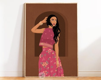 Indian Wall Art, South Asian Wall Art, Desi Art, Modern Indian Woman Art, Brown Girl Art, South Indian Art, Tamil Art, instant download