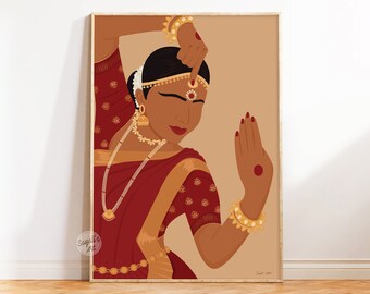 Elegant Bharatanatyam Mudra Art Print, South asian art, Indian dancer art print for home decor, south Indian art