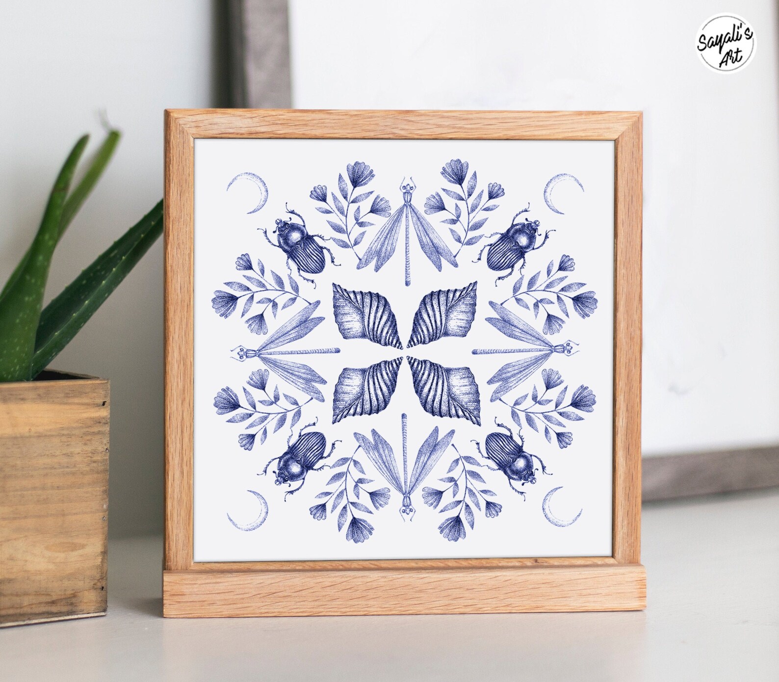 Navy Blue Botanical Artbotanical Printminimalist Etsy