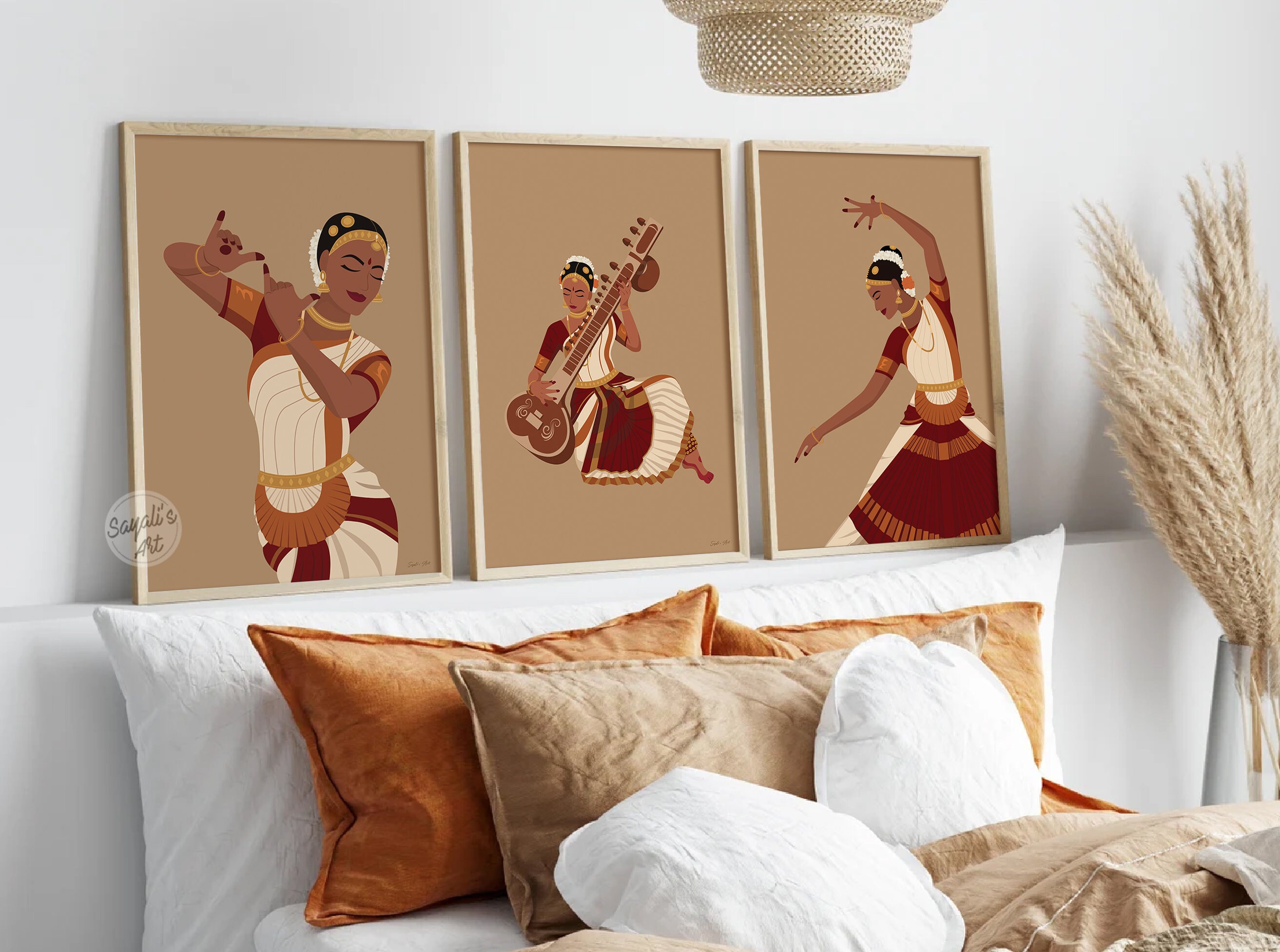 そろそろ残り少なく(u_u)【インド布絵】「BHARAT NATYAM」／送料込 Bharata Natyam, Indian Bharatanatyam Dance Art History