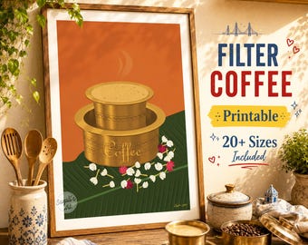 Filter Coffee Print, South Indian Kaapi Art, Desi Kitchen Wall Art, Indian Coffee Lover Gift, Retro Vintage Cafe Decor, Instant Download