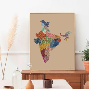 Bunte indische Karte, Indien Stoffdruck, Stoff gedruckt, Stoffdruck, Desi Kunst, Südasiatische Wandkunst, Kinderzimmer Wandkunst, digitaler Download Bild 5