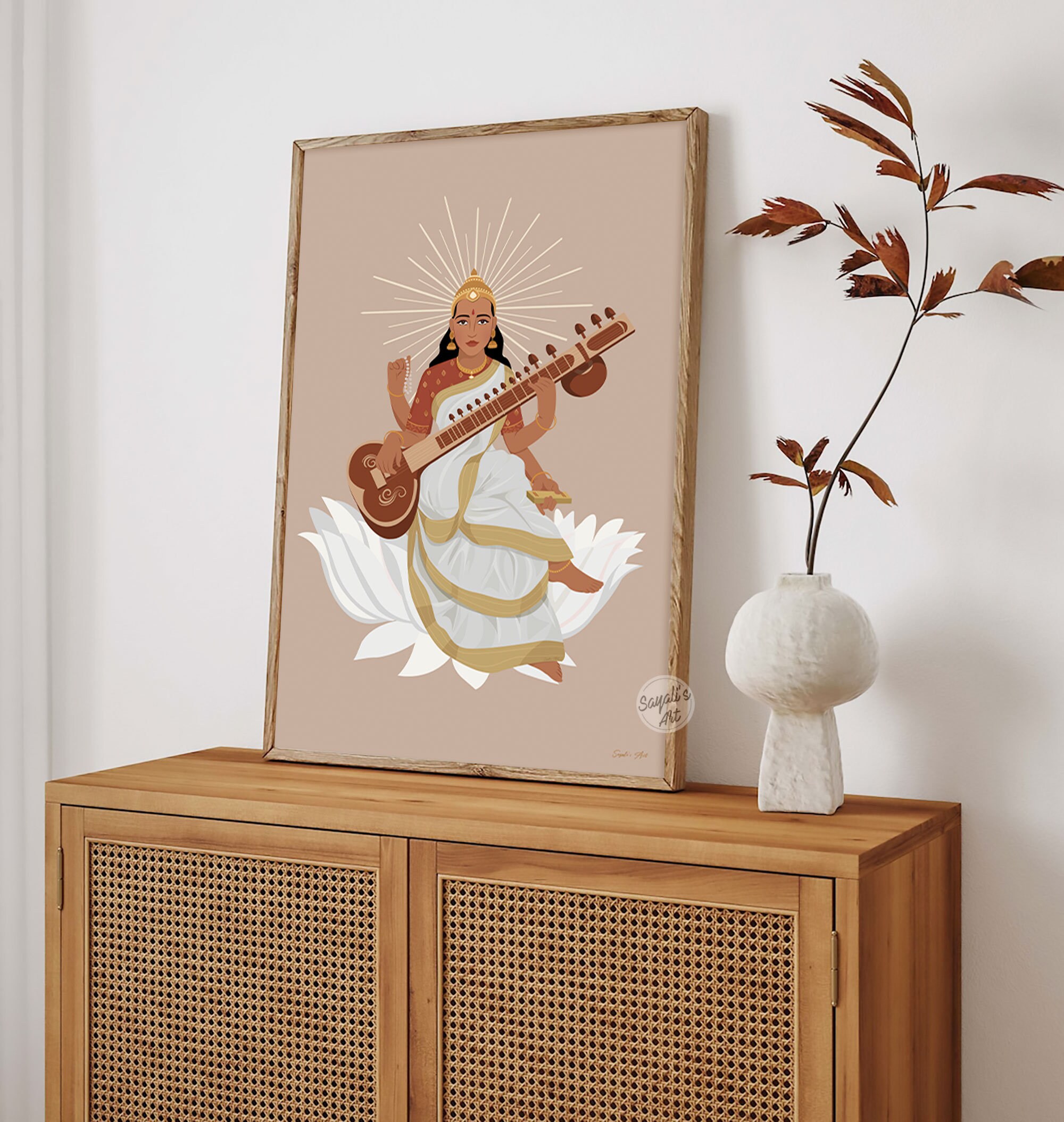 DIN A4 Kunstdruck Lakshmi – Hindu Göttin Des Reichtums, Ungerahmt, Hochwertiges Mattes Fotopapier 230 G/m²