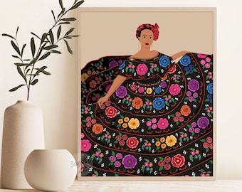 Mexican Art,latino art, Chiapas costume, colorful mexican art, Mexican Folk Art, Mexico Art, Mexican Decor, Hispanic Art, instant download