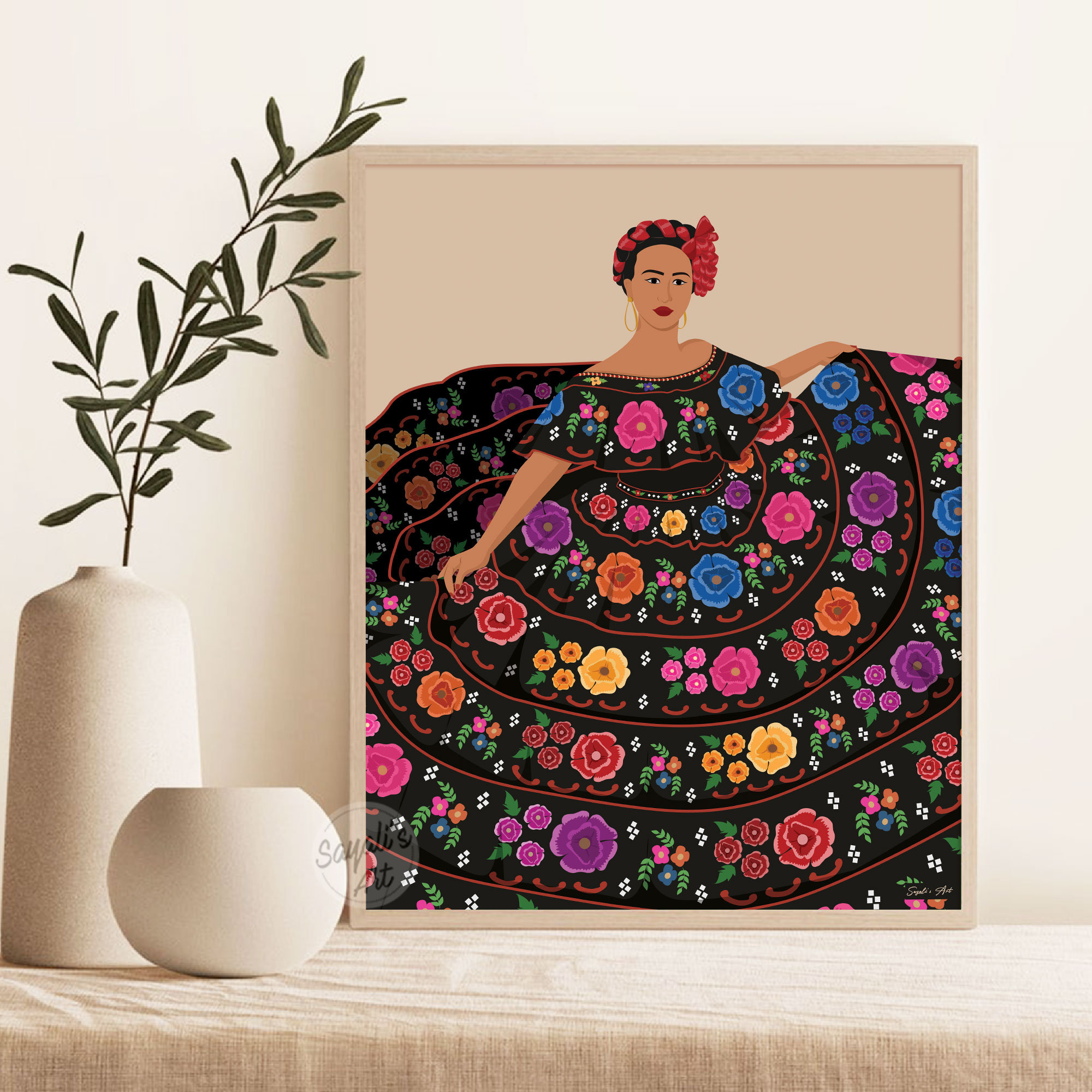 Mexican Art,latino Art, Chiapas Costume, Colorful Mexican