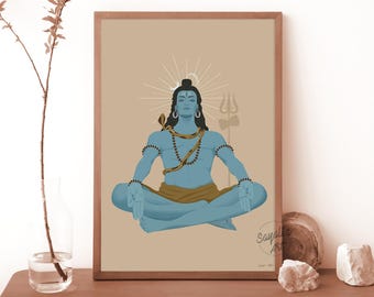 lord Shiva art, Shiva mediation art, Shiva painting, Shiva wall art, Hindu God illustration, Hindu God art, Hindu artwork,  instant download