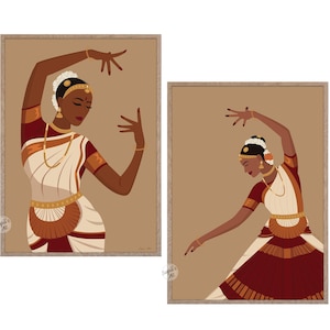 Set of 2 Indian wall art ,Bharatanatyam Art, Brown Girl art, Desi Art, South Asian Art,Tamil girl Poster, Indian Woman Art, digital download
