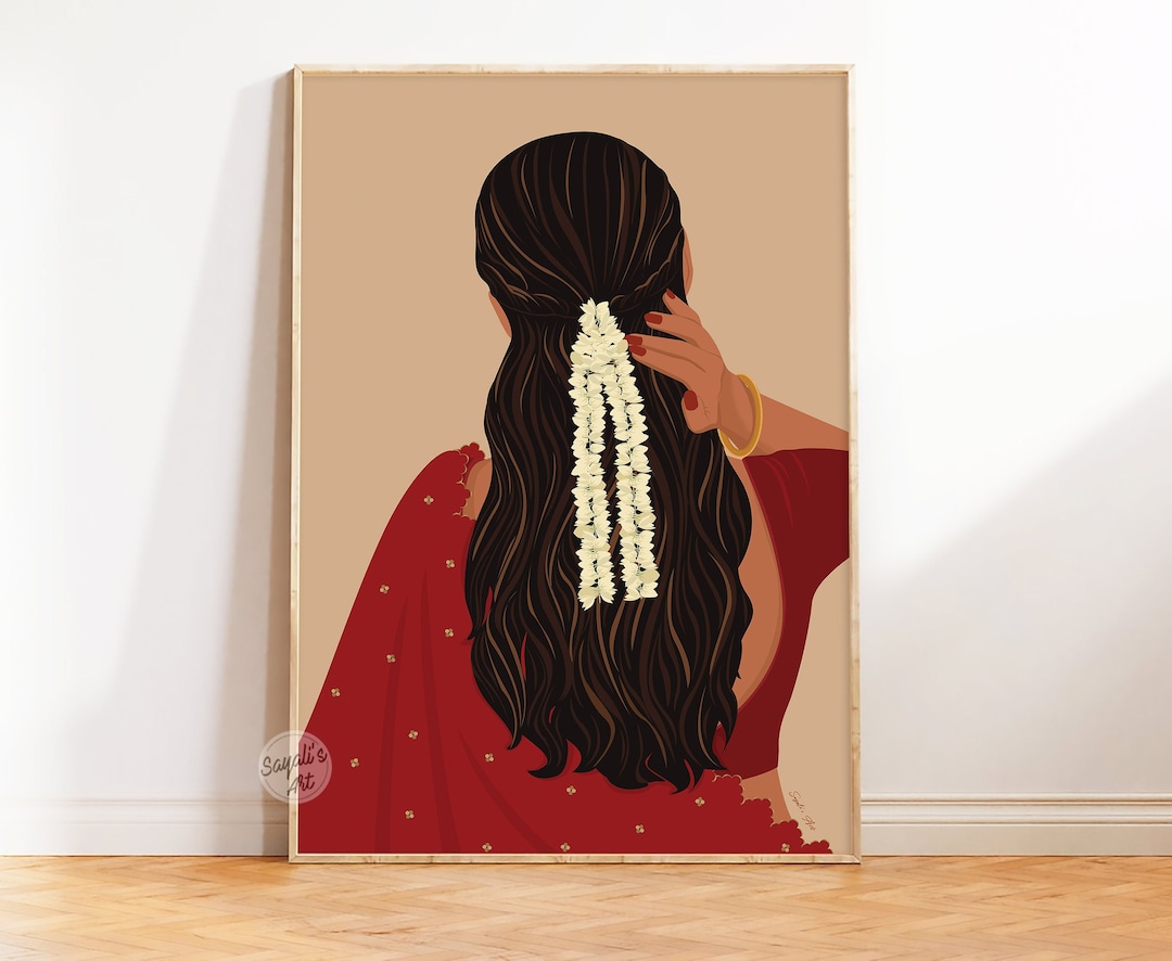 South Asian Woman Art Faceless Portrait PRINTABLE Brown Girl in Saree Desi  Tamil Art Last Minute Gift for Indian Girl Navratri Graduation