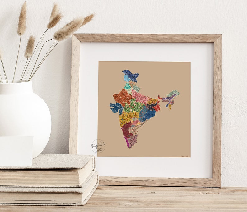 Bunte indische Karte, Indien Stoffdruck, Stoff gedruckt, Stoffdruck, Desi Kunst, Südasiatische Wandkunst, Kinderzimmer Wandkunst, digitaler Download Bild 6