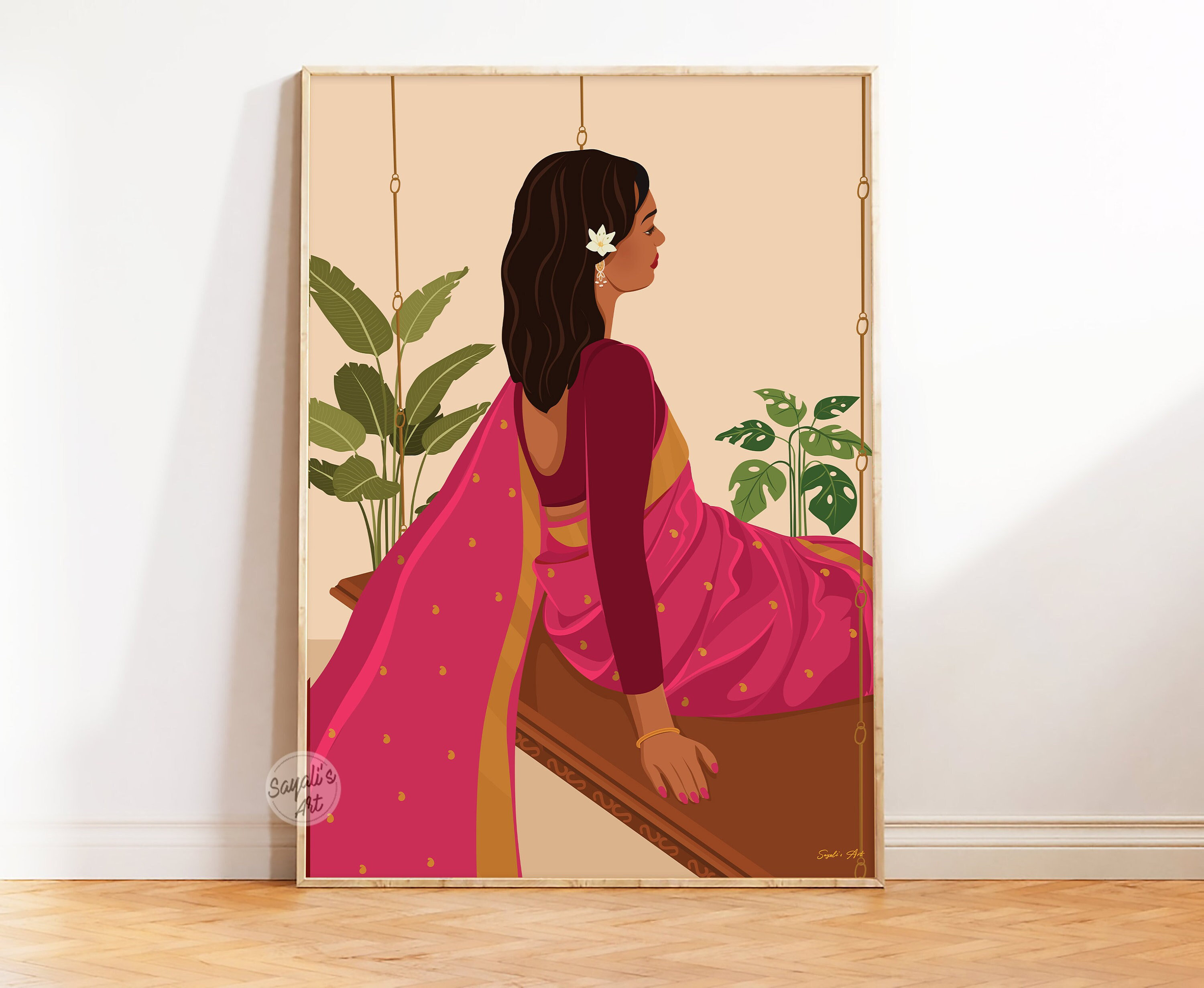 Elegant Desi wall art, Indian Woman in Sari Print, Aesthetic Desi Poster, Tamil Girl Art, Brown Girl Art for Stylish Space,Digital download