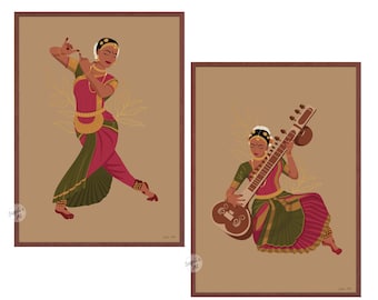 Indische Kunst, Bharatanatyam Kunst, Desi Art, indische Frau Druck, Südasiatische Kunst, braune Mädchenkunst, tamilisches Mädchen, indische Tänzerin, digitaler Download