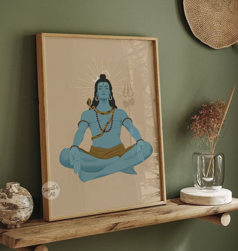 lord Shiva art, Shiva mediation art, Shiva painting, Shiva wall art, Hindu God illustration, Hindu God art, Hindu artwork, instant download image 5