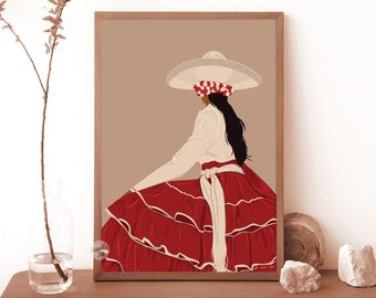 Mexican Woman Art, Mexico Wall Art Print, Hispanic Art, Folklore Art, Latino Art Prints, Latin American Portrait, instant download