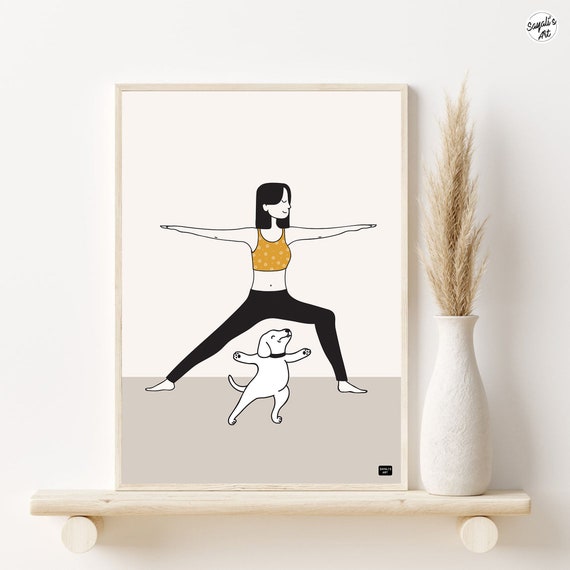 Funny Yoga Line Art, Funny Dog Yoga Poses Poster, Dog Line Art,yoga Lover  Gift,yoga Wall Art 