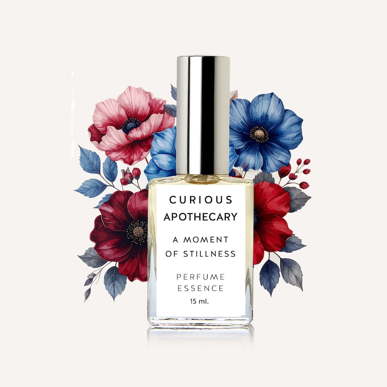 Rose Sandalwood Perfume Oil Rollerball, Warm Woody Floral Scent, Elegant Soft Fragrance, Moment of Stillness image 2