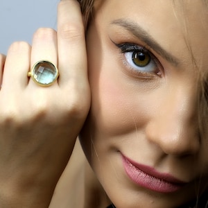 Blue Topaz Birthstone Ring · Large Gold Filled Bezel Ring · 14k Stackable Ring · Durable Everyday Ring · Big Gold 14k Statement Ring