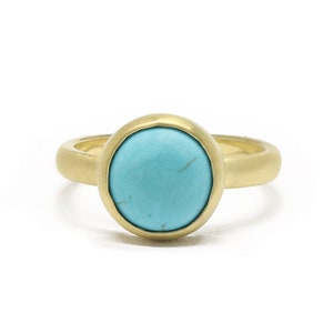 Turquoise Gemstone Gold Ring · December Birthstone Ring · Gold Bezel Round Stackable Ring · Engagement Ring · 18k Gold Turquoise Ring