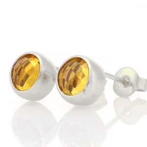 Citrine Stud Earrings · 925 Sterling Silver Earrings · November Birthstone Earrings · Prosperity Earrings · Happiness Stone Earrings