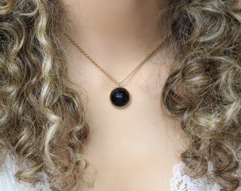 Schwarzer Onyx Halskette · Halbedelstein Lange Halskette · Gold Anhänger Halskette für Frauen · Geburtstagsgeschenke · Statement Halskette
