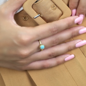 Turquoise Bezel Ring · 14k Gold Bridal Ring · December Birthstone Ring · Simple Stack Rings · Minimalist Stackable Bezel Ring