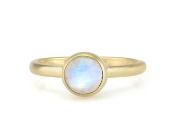 14k Stack Ring with Rainbow Moonstone · June Birthstone Bezel Gold Ring · Faceted Gemstone Ring · Dainty Gold Stone Stackable Ring
