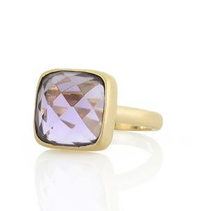 Square Amethyst Bezel Ring · 14k Gold Gemstone Ring · February Birthstone Ring · Purple Amethyst Gold Ring · Bezel Set Purple Stone Ring