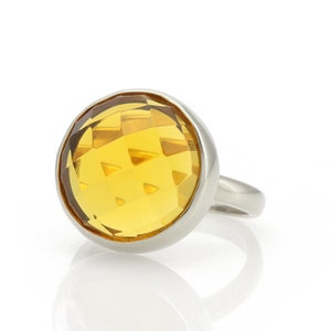 Citrine Statement Ring · 925 Silver November Birthstone Ring · Bezel Set Women's Ring · Engravable Gift Ring · Health Benefits Ring