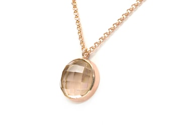 Rose Gold Morganite Pendant Necklace · High Quality Round Bezel Set Necklace · December Birthstone Gift · Calming Energy Gem Necklace