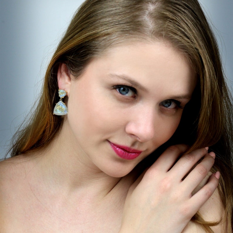 Moonstone rainbow earrings,unique gold earrings,handmade prong earrings,gold filled earrings,gemstone earrings