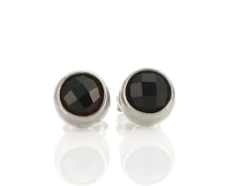 Black Onyx Gemstone Earrings in 925 Sterling Silver · 6mm Round Bezel Set Stud Earrings · Classic Bezel Earrings · Everyday Wear Earrings