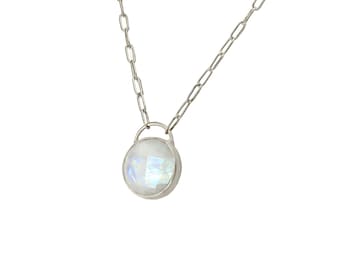 Sterling Silver Pendant Necklace · Rainbow Moonstone Bezel Necklace · Purse Inspired Necklace · Purse Pendant · June Birthstone Necklace