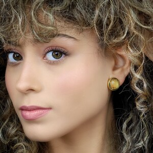 Lemon Quartz Stud Earrings · Natural Gemstone Earrings · Big Round Cut Gold Earrings · Gold Filled Earring · Customizable Earrings For Women