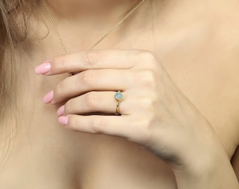 Stackable Aquamarine Gemstone Ring · March Birthstone Ring · Aquamarine Semiprecious Ring · Gold Filled Stone Ring · 18k Gold Ring For Women