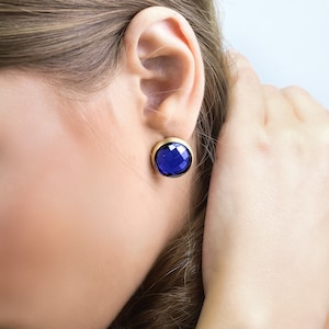 Brushed Gold Sapphire Earrings · Bezel Set Gemstone Earrings · September Birthstone Earrings · Earrings For Women