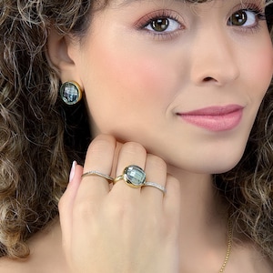 Blue Topaz Birthstone Ring · Large Gold Filled Bezel Set Stackable Ring · Durable Everyday Ring · Big Gold 14k Statement Ring