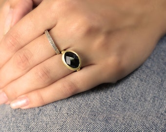 Black Onyx Bezel Ring · 14k Black Stone Stacking Ring · 14k Bezel Ring · Black and Gold Solid Gold Ring