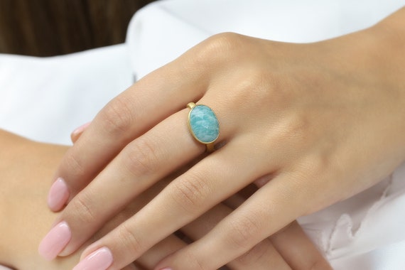 Horizontal Bezel Set Amazonite Ring · Oval Gemstone Gold Filled Ring · Stackable Ring For Women · Everyday Fine Ring · Handcrafted Jewelry