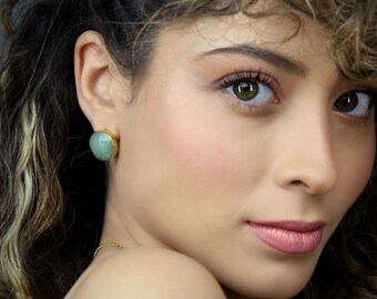 Aquamarine Gold Earrings · Bezel Set Stud Earrings - Bridal Earrings · Bridesmaid Gifts · Aquamarine Jewelry · March Birthstone Earrings