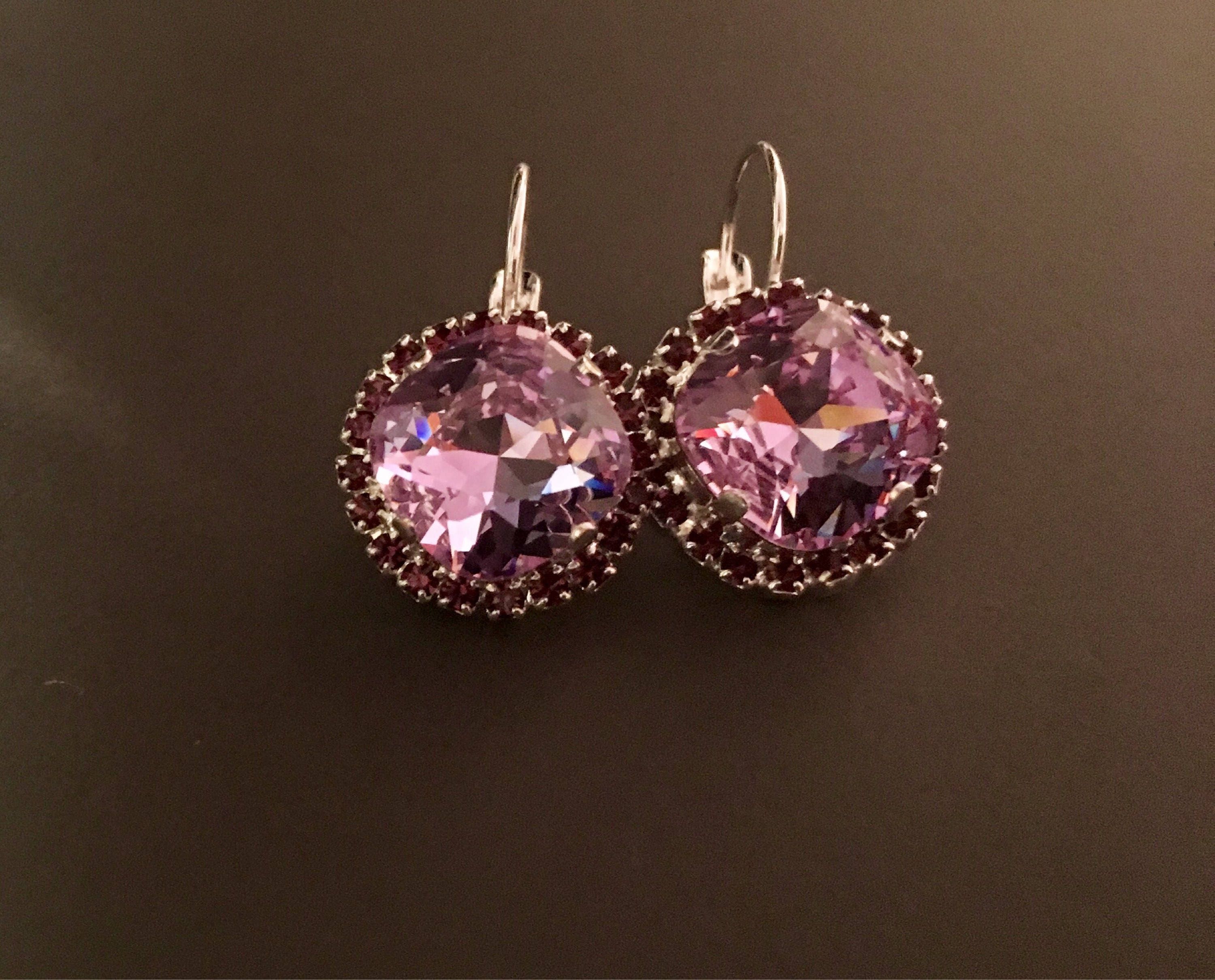 Violet Swarovski Crystal Halo Drop Earrings Violet Crystal | Etsy