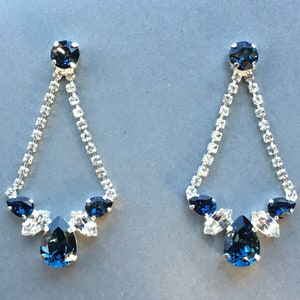 Montana Blue Swarovski Dangle Earrings - Crystal Statement Chandelier Earrings - Blue Crystal Statement Chandelier Earrings (Item # 5668)