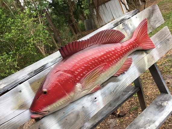 Hand Painted 18” Red Snapper Fish Salt Water Fishing Wall Mount Decor Sculpture