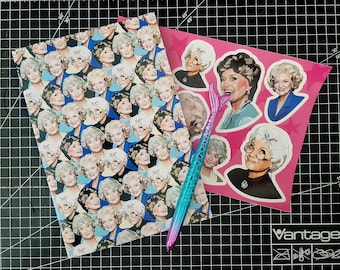 Pegatinas y cuaderno de Golden Girls, con ilustraciones de Betty White y Bea Arthur